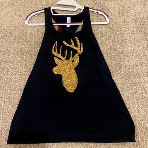 Custom - made Deer Silhouette Gold Glitter Tank - Size M
